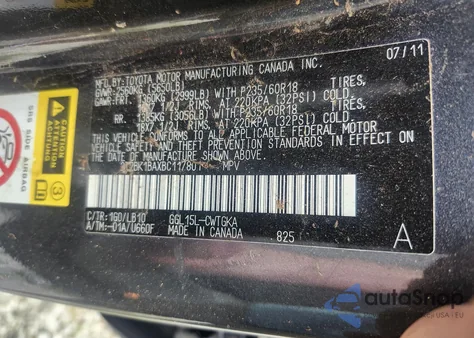 2011 Lexus Rx z USA, uszkodzony, nr VIN 2T2BK1BAXBC117801